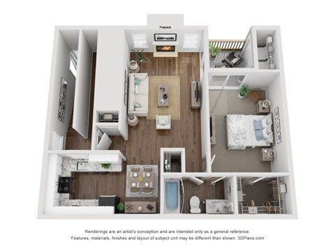 Floor plan for 1 bed, 1 bath, 820 sqft